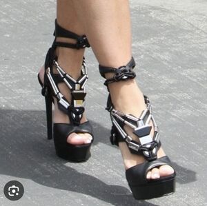 Spaziomoda Black Ankle Strap Heel Sandal Made In Italy 37
